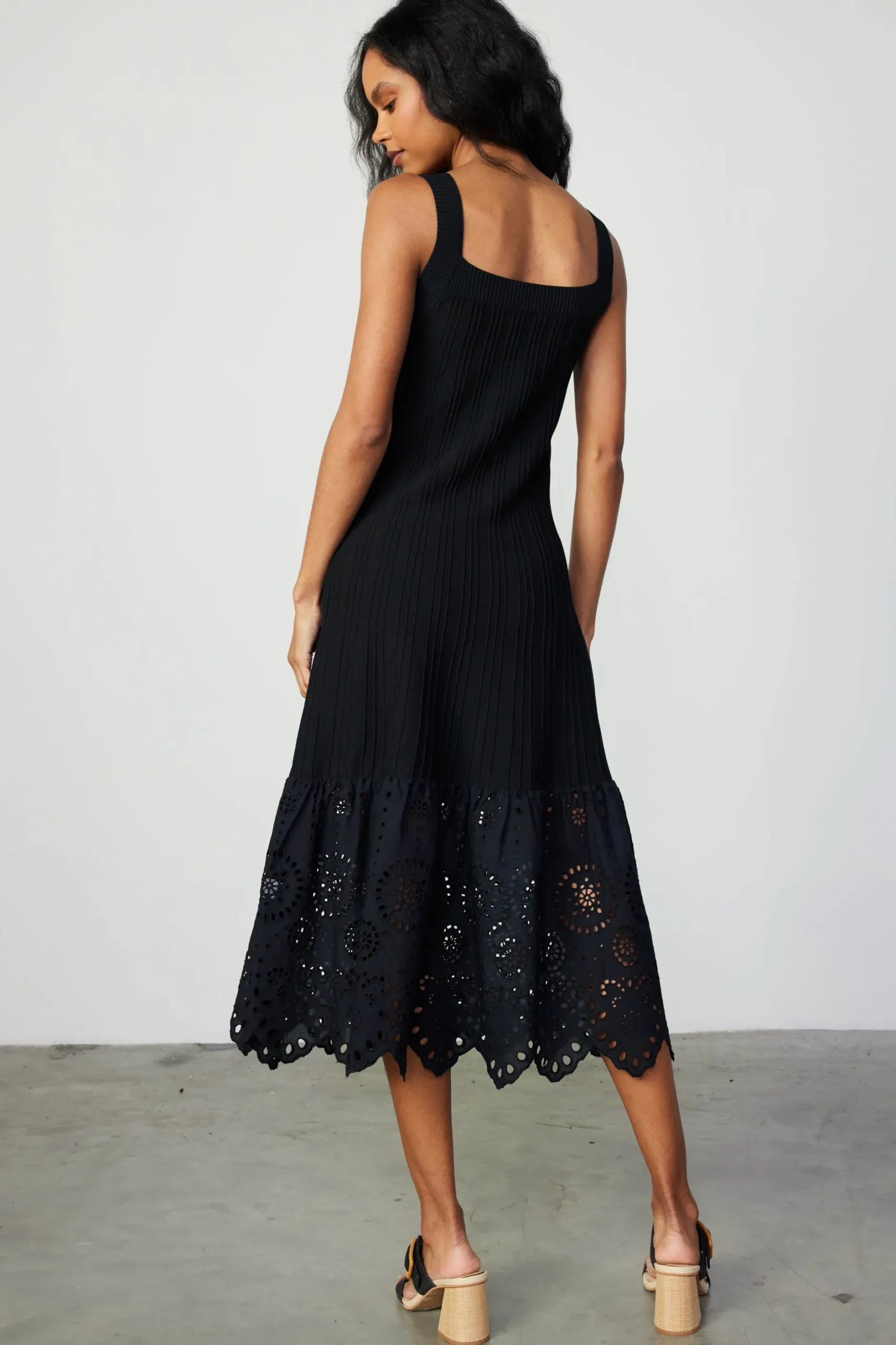 Knitwear|Midi Dresses-Current Air Contrast Lace Knit Dress BLACK