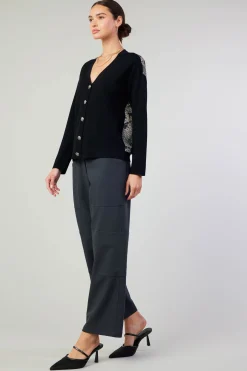 Cardigans|Sweaters-Current Air Contrast Paneled Cardigan BLACK