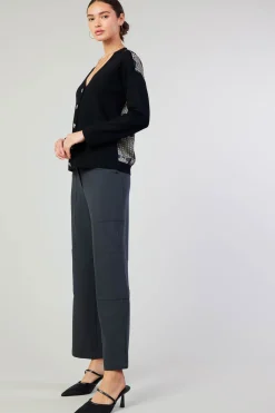 Cardigans|Sweaters-Current Air Contrast Paneled Cardigan BLACK