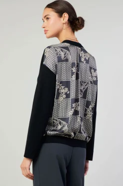 Cardigans|Sweaters-Current Air Contrast Paneled Cardigan BLACK