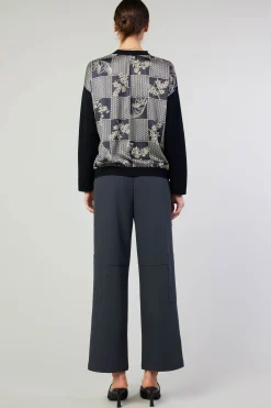 Cardigans|Sweaters-Current Air Contrast Paneled Cardigan BLACK