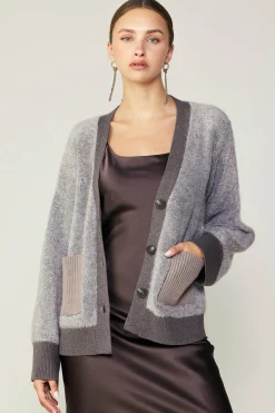 Cardigans|Sweaters-Current Air Contrast Pocket Cardigan COCOAMELANGE