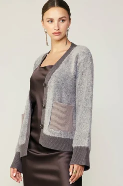Cardigans|Sweaters-Current Air Contrast Pocket Cardigan COCOAMELANGE