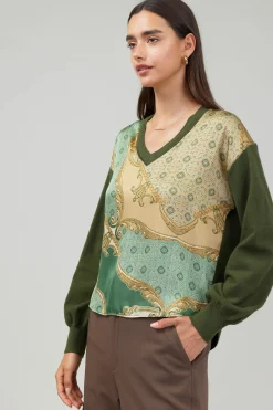 Knitwear|Sweaters-Current Air Contrast Print Sweater Top OLIVEMLT