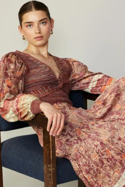 Sweaters-Current Air Contrast Sleeve Border Print Sweater BRICKSAGEMLT