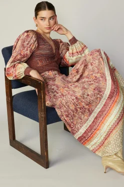 Sweaters-Current Air Contrast Sleeve Border Print Sweater BRICKSAGEMLT