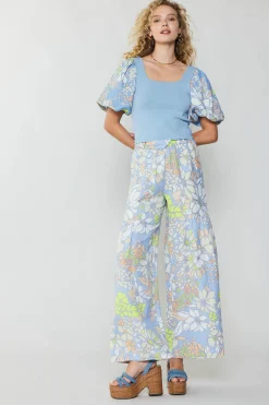 Knitwear|Sweaters-Current Air Contrast Sleeve Knit Top BLUE