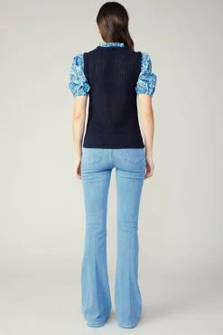 Knitwear|Sweaters-Current Air Contrast Sleeve Knit Top BLUEMLT