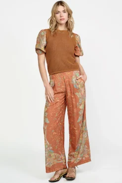 Short Sleeve Tops|Sweaters-Current Air Contrast Sleeve Retro Knit Top BROWN