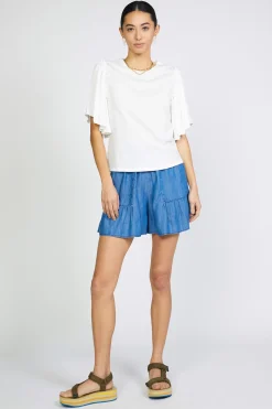 Short Sleeve Tops-Current Air Contrast Sleeve Shirt WHITE