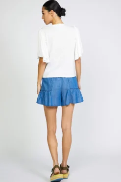 Short Sleeve Tops-Current Air Contrast Sleeve Shirt WHITE