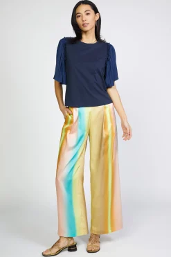 Short Sleeve Tops-Current Air Contrast Sleeve Shirt NAVY