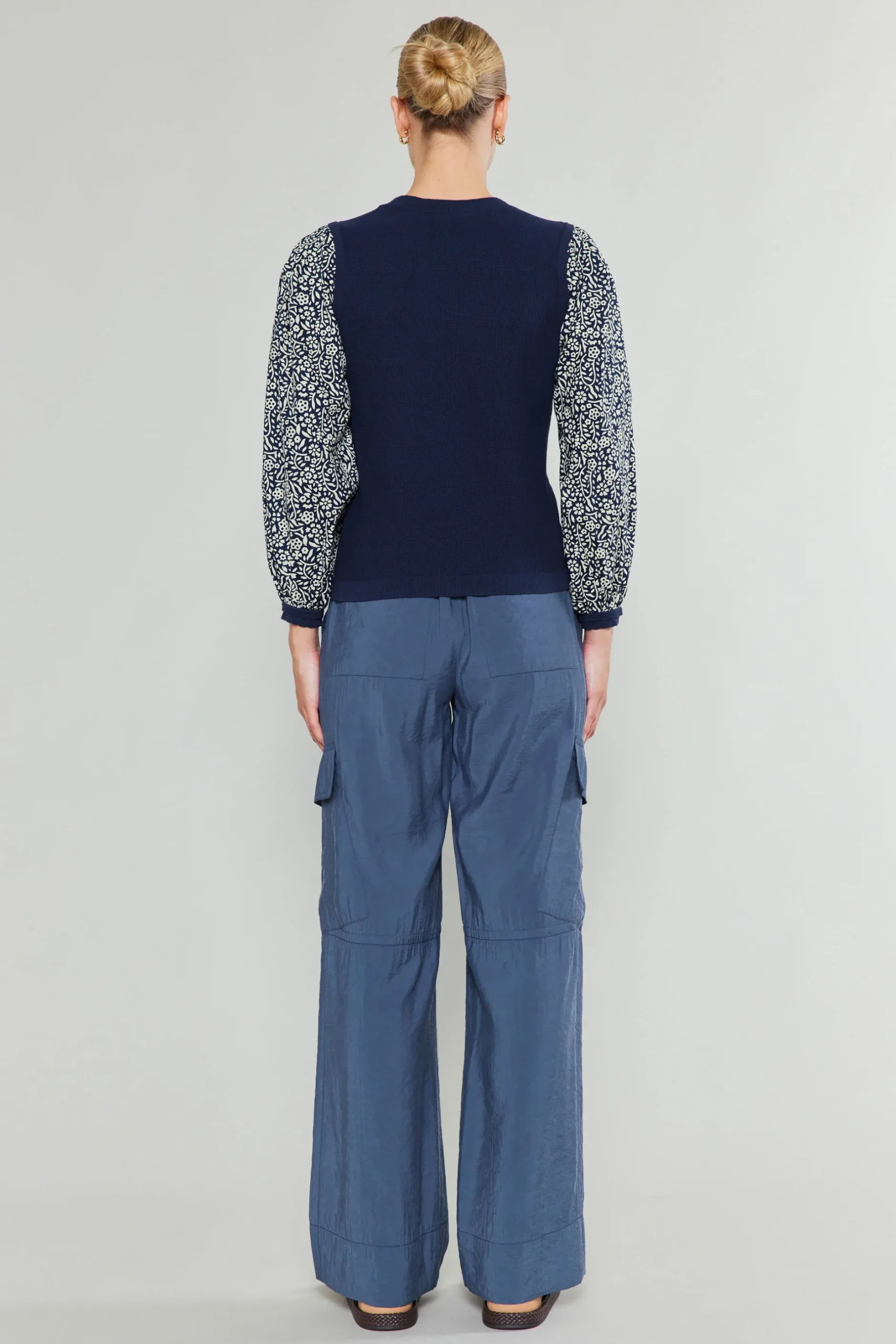 Knitwear|Sweaters-Current Air Contrast Sleeve Sweater Top NAVY