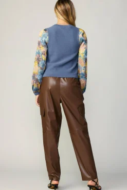 Sweaters-Current Air Contrast Sleeve Sweater Top AEGEANBLUE