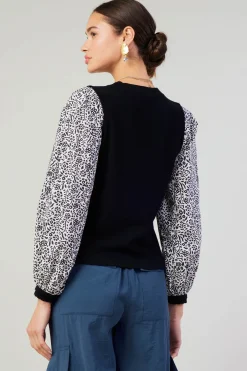 Knitwear|Sweaters-Current Air Contrast Sleeve Sweater Top BLACK