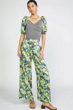 Short Sleeve Tops-Current Air Contrast Sleeve Sweetheart Top GREY