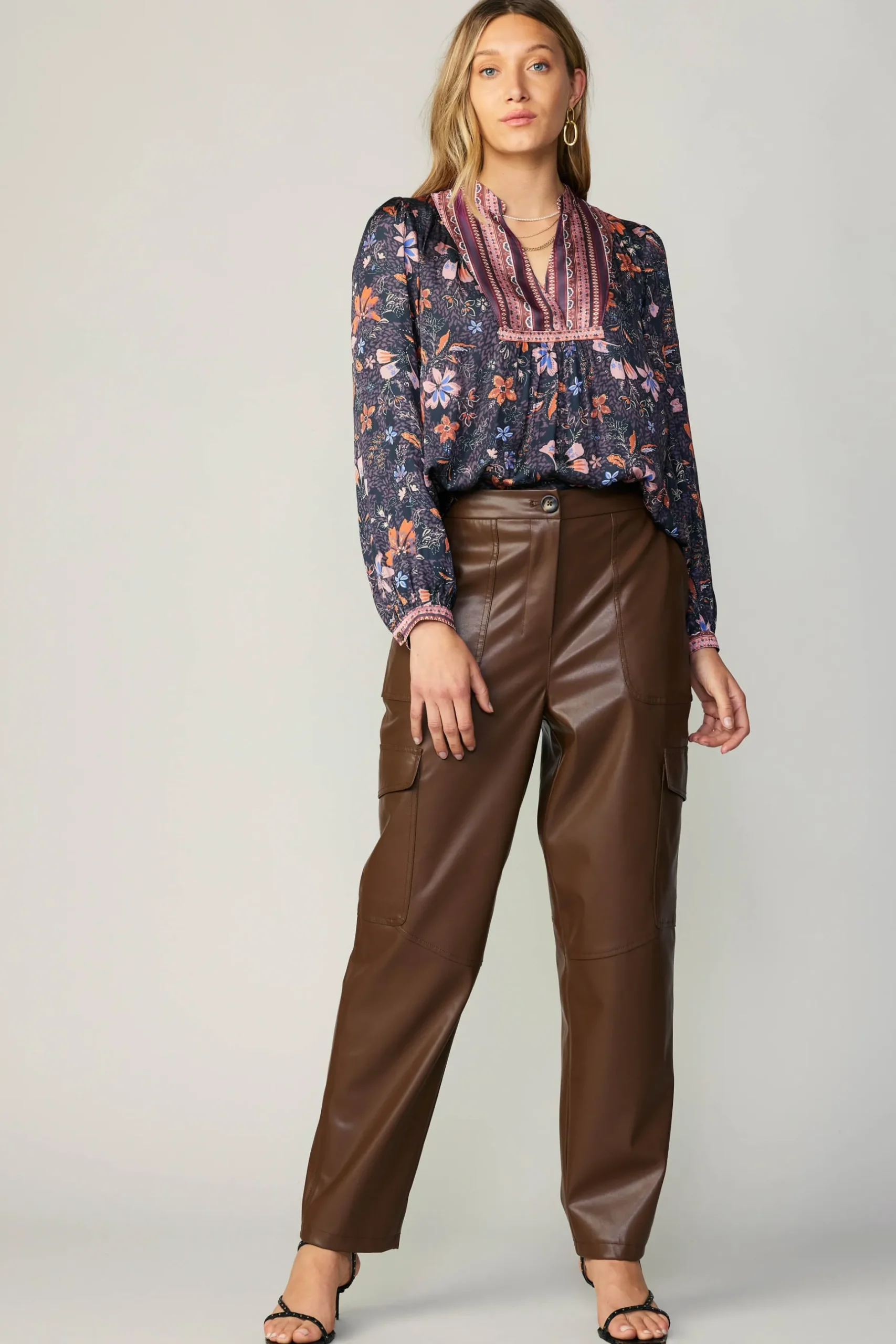 Long Sleeve Tops-Current Air Contrast Stripe Floral Blouse MULTI