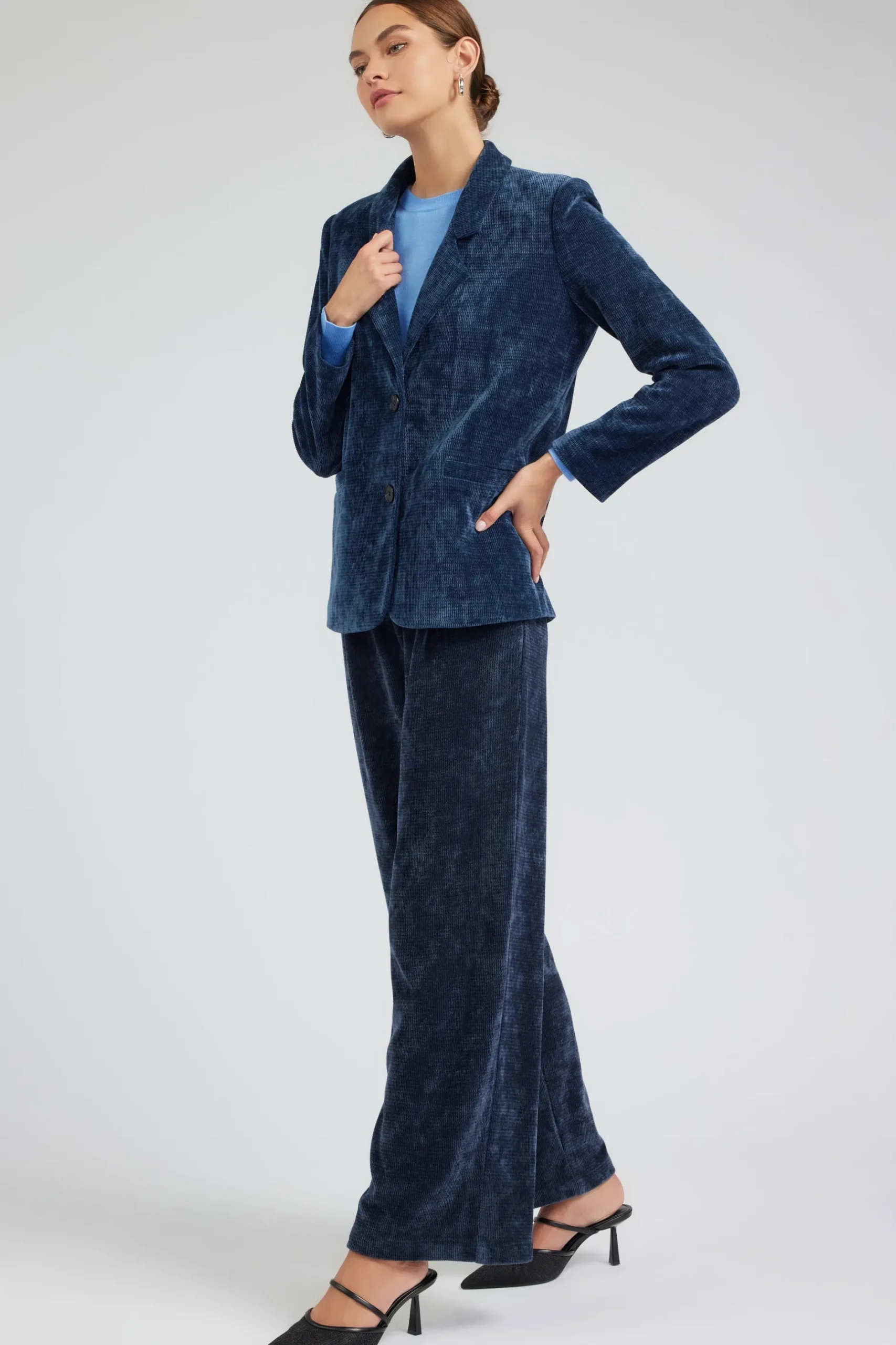 Pants-Current Air Corduroy Pleated Wide Leg Pant DARKBLUE