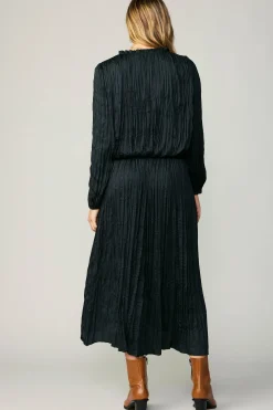 Long Sleeve Tops-Current Air Crinkle Plisse Blouse BLACK