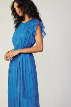 Midi Dresses-Current Air Crinkled Texture Flutter Dress AZUREBLUE
