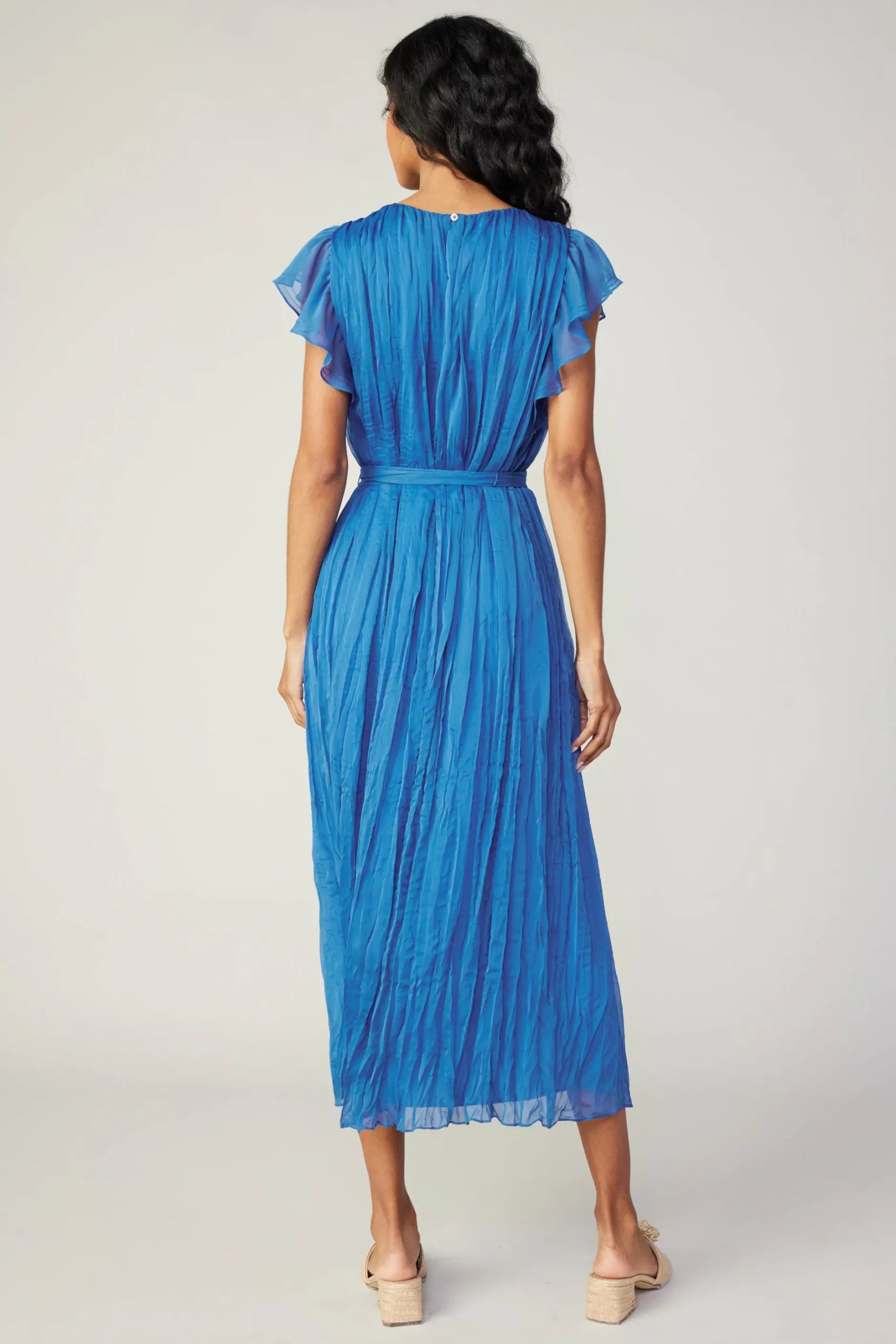Midi Dresses-Current Air Crinkled Texture Flutter Dress AZUREBLUE