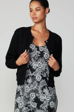 Cardigans|Long Sleeve Tops-Current Air Crochet Sweater Cardigan BLACK
