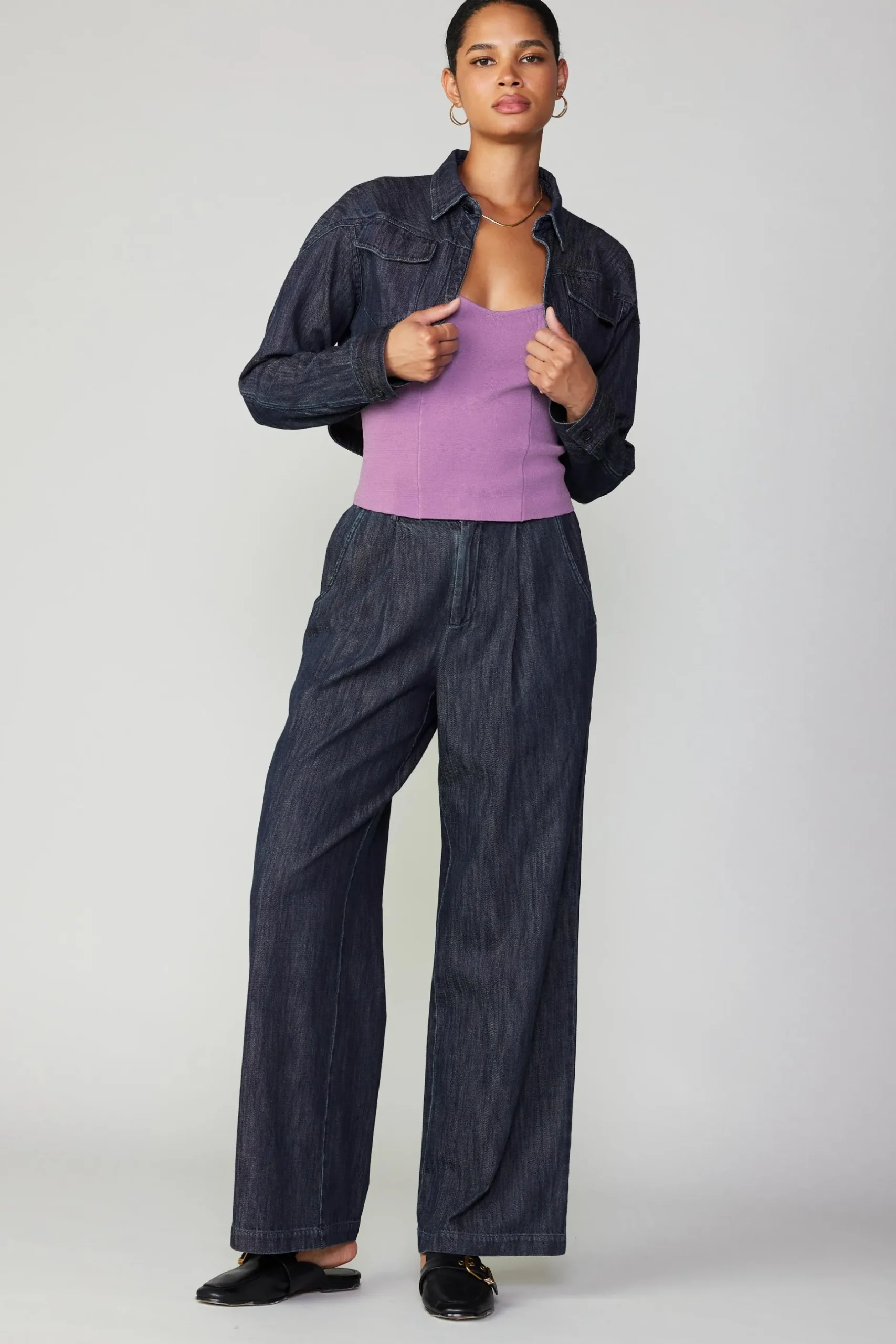 Coats & Jackets-Current Air Cropped Denim Jacket DARKINDIGO