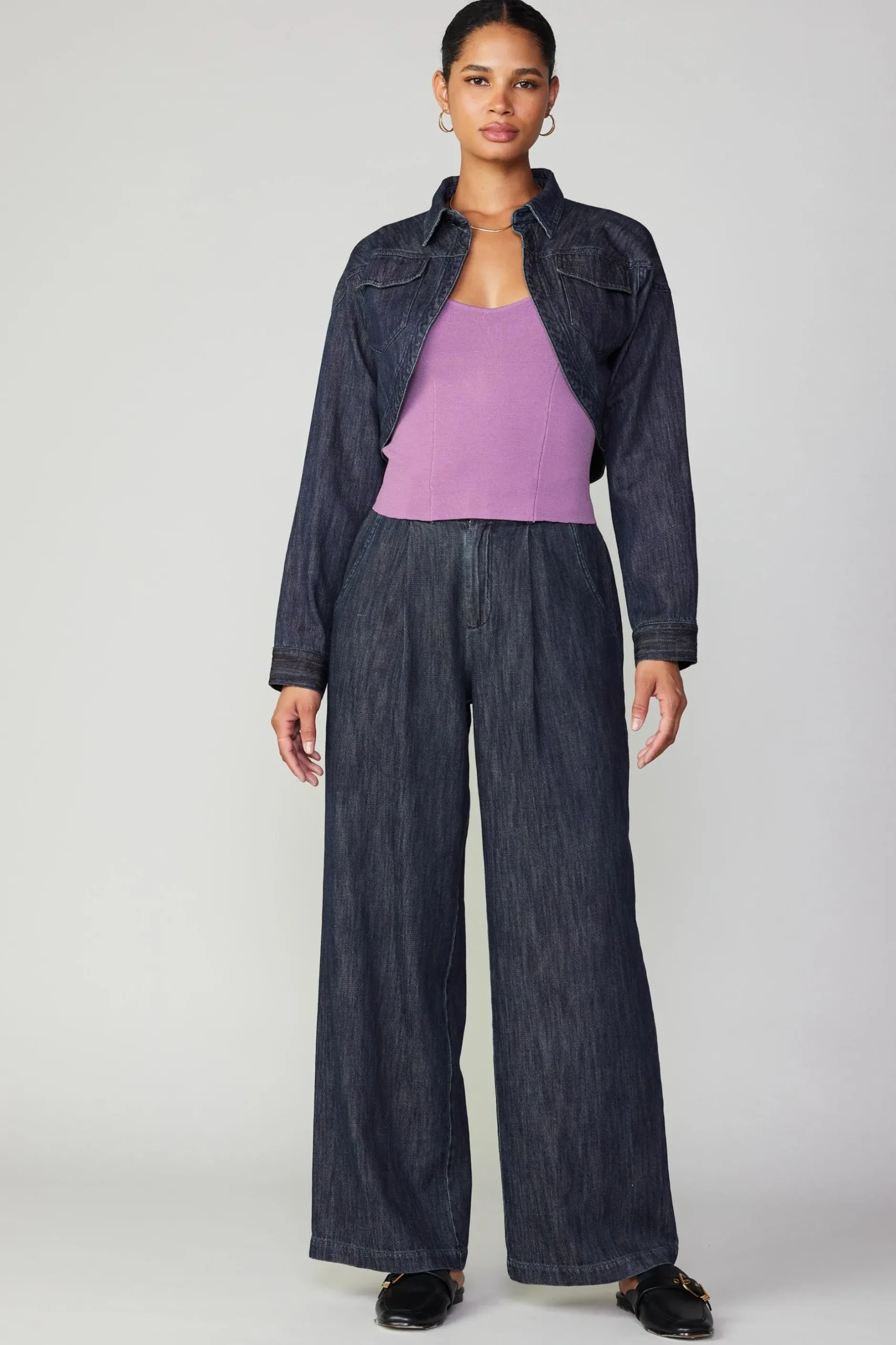 Coats & Jackets-Current Air Cropped Denim Jacket DARKINDIGO