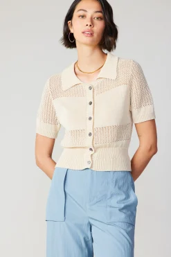 Knitwear|Short Sleeve Tops-Current Air Cropped Knit Top NATURAL