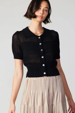 Knitwear|Short Sleeve Tops-Current Air Cropped Knit Top BLACK