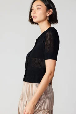 Knitwear|Short Sleeve Tops-Current Air Cropped Knit Top BLACK