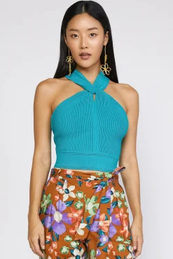 Sleeveless Tops|Sweaters-Current Air Cross Sweater Tank Top TEAL