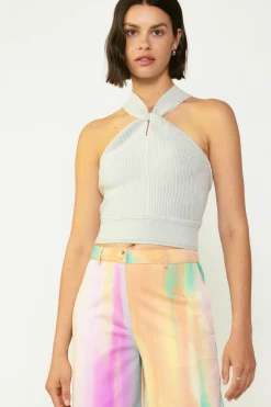 Sleeveless Tops|Sweaters-Current Air Cross Sweater Tank Top LIGHTGREY