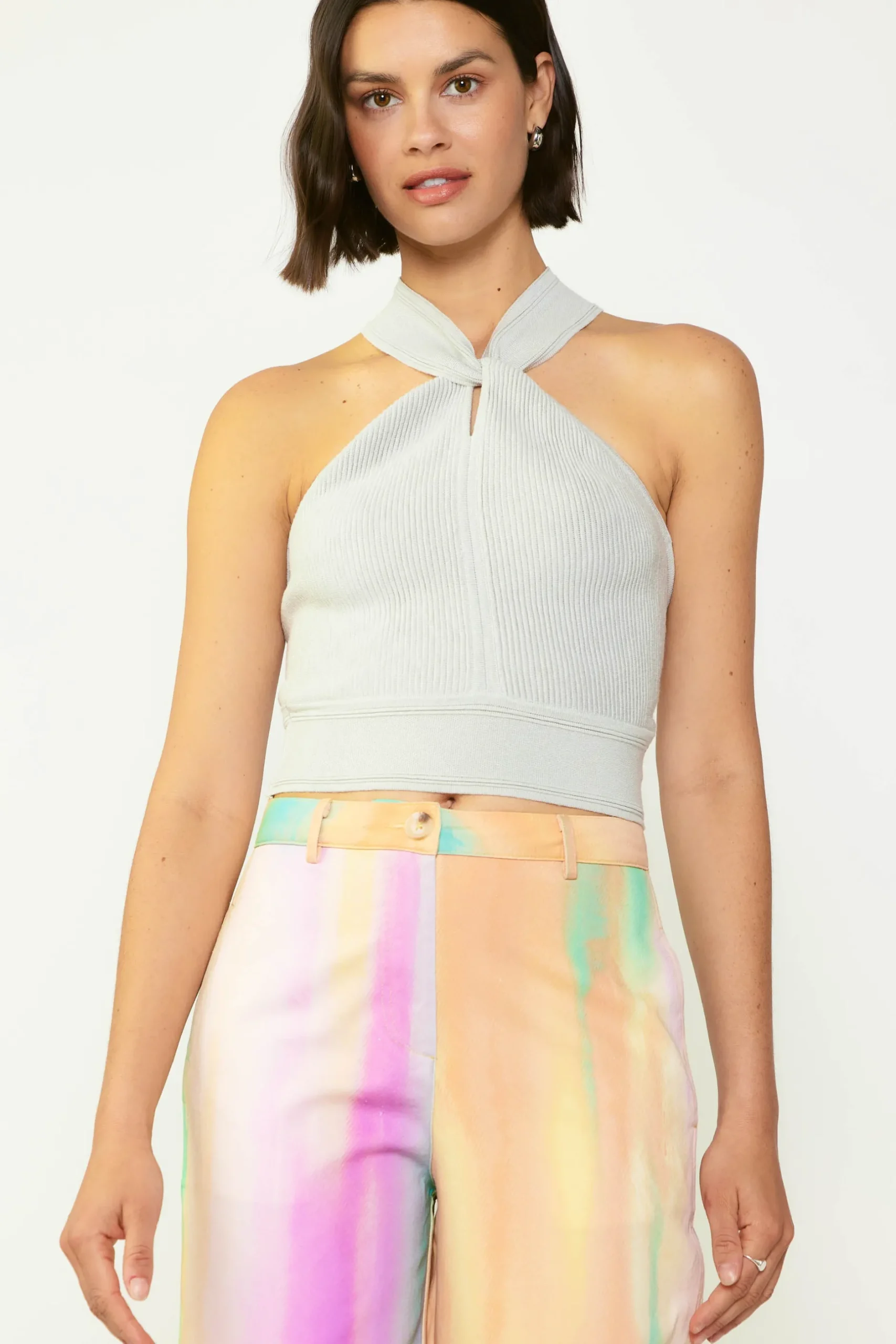 Sleeveless Tops|Sweaters-Current Air Cross Sweater Tank Top LIGHTGREY