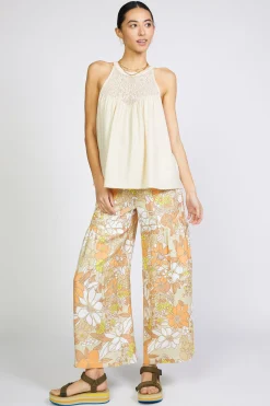 Sleeveless Tops|Sweaters-Current Air Crotchet Yoke Top LINEN