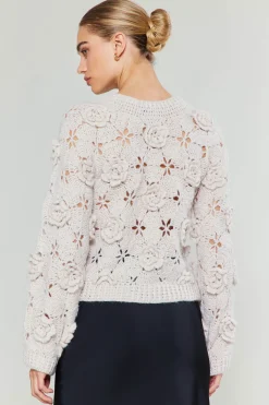 Knitwear|Sweaters-Current Air 3D Floral Crochet Sweater IVORY