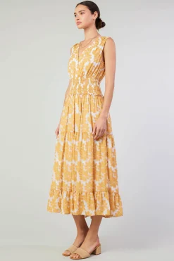 Maxi Dresses|Midi Dresses-Current Air Daisy Jacquard Maxi Dress MARMALADE