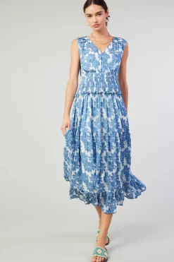 Maxi Dresses-Current Air Daisy Jacquard Maxi Dress DENIMBLUE