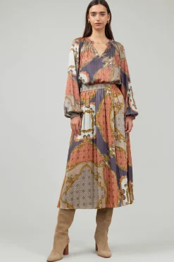 Skirts-Current Air Damask Patterned Midi Skirt BROWNMLT