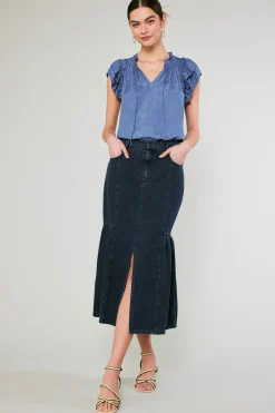 Skirts-Current Air Denim Midi Skirt INDIGO