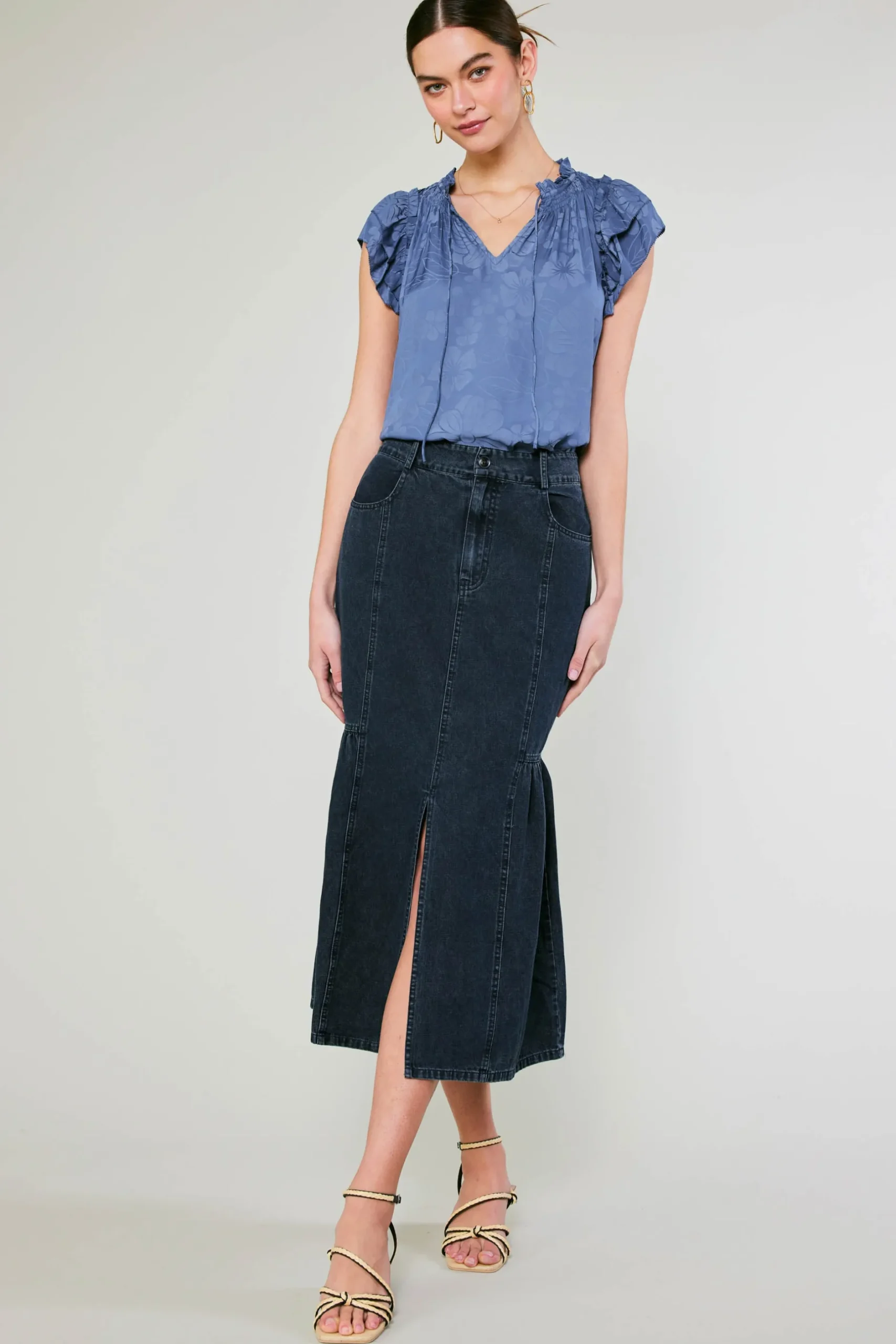 Skirts-Current Air Denim Midi Skirt INDIGO
