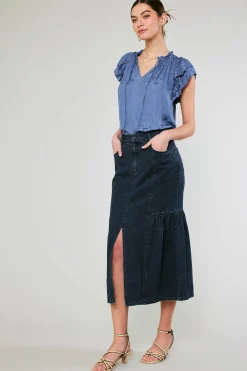Skirts-Current Air Denim Midi Skirt INDIGO