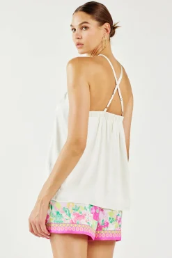 Sleeveless Tops-Current Air Detachable Rosette Halter Top PEARL