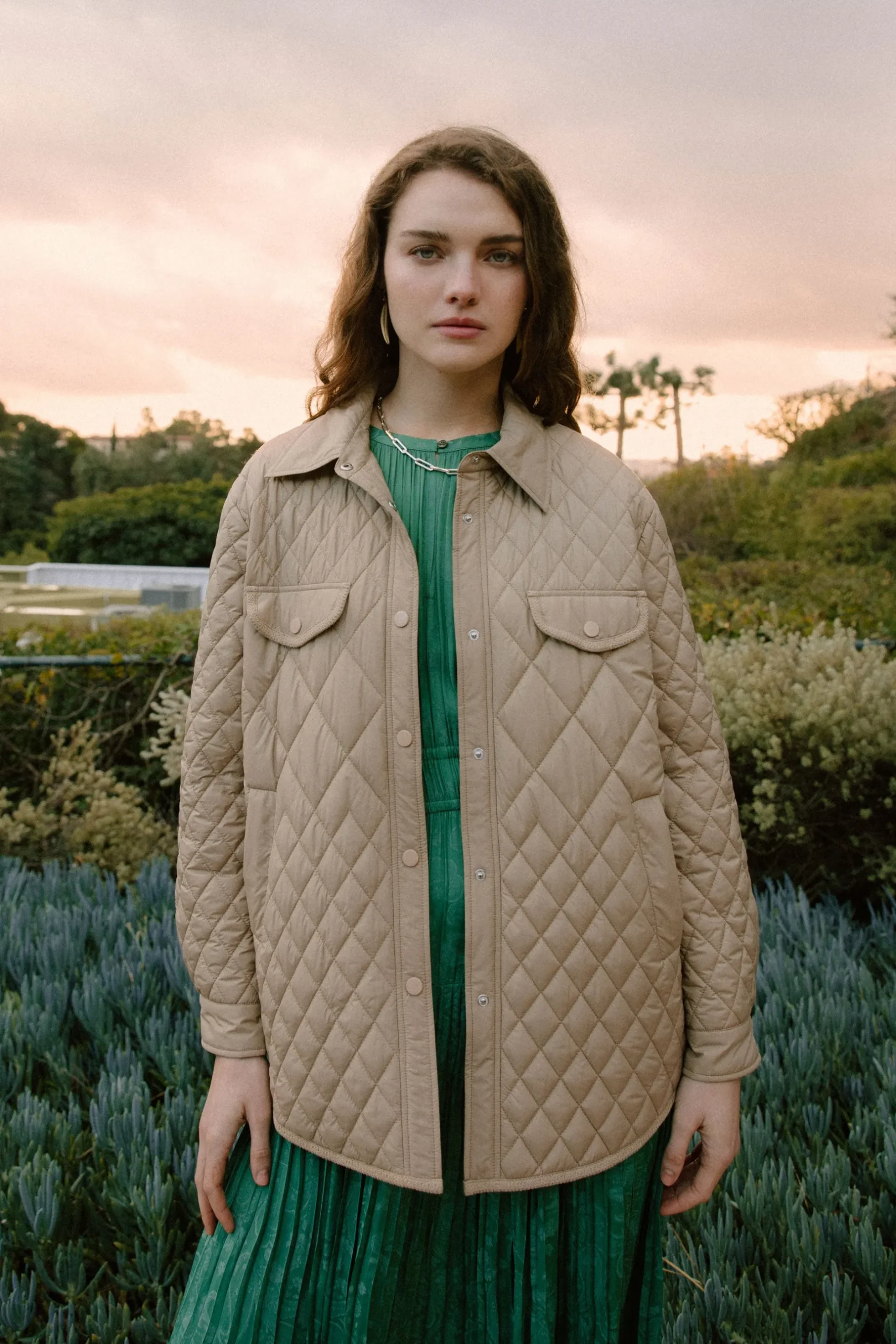Coats & Jackets-Current Air Diamond Quilted Jacket TAUPE