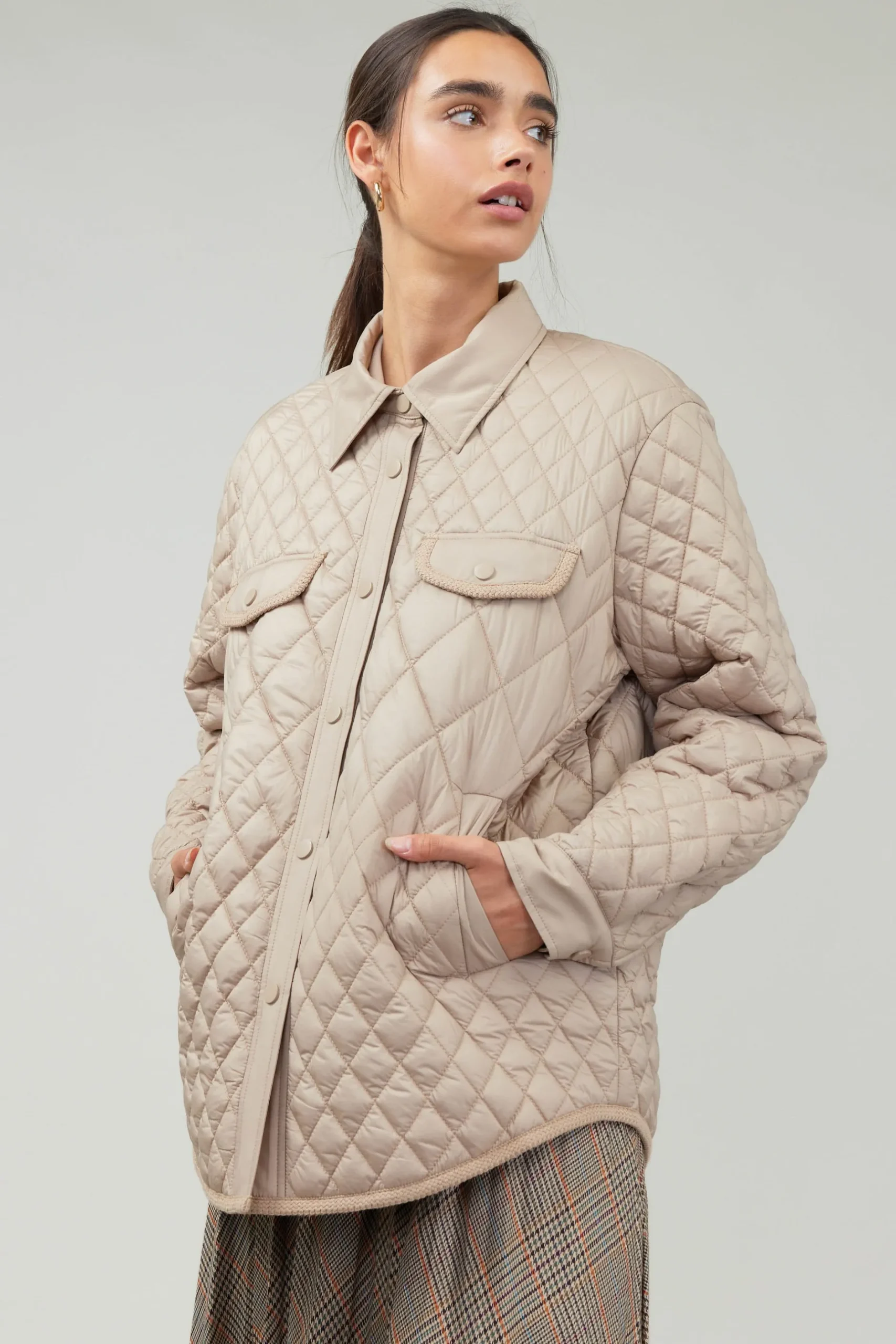 Coats & Jackets-Current Air Diamond Quilted Jacket TAUPE