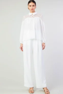 Long Sleeve Tops-Current Air Elyse Lace Yoke Blouse WHITE