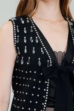 Cardigans-Current Air Embellished Cardigan Vest BLACK