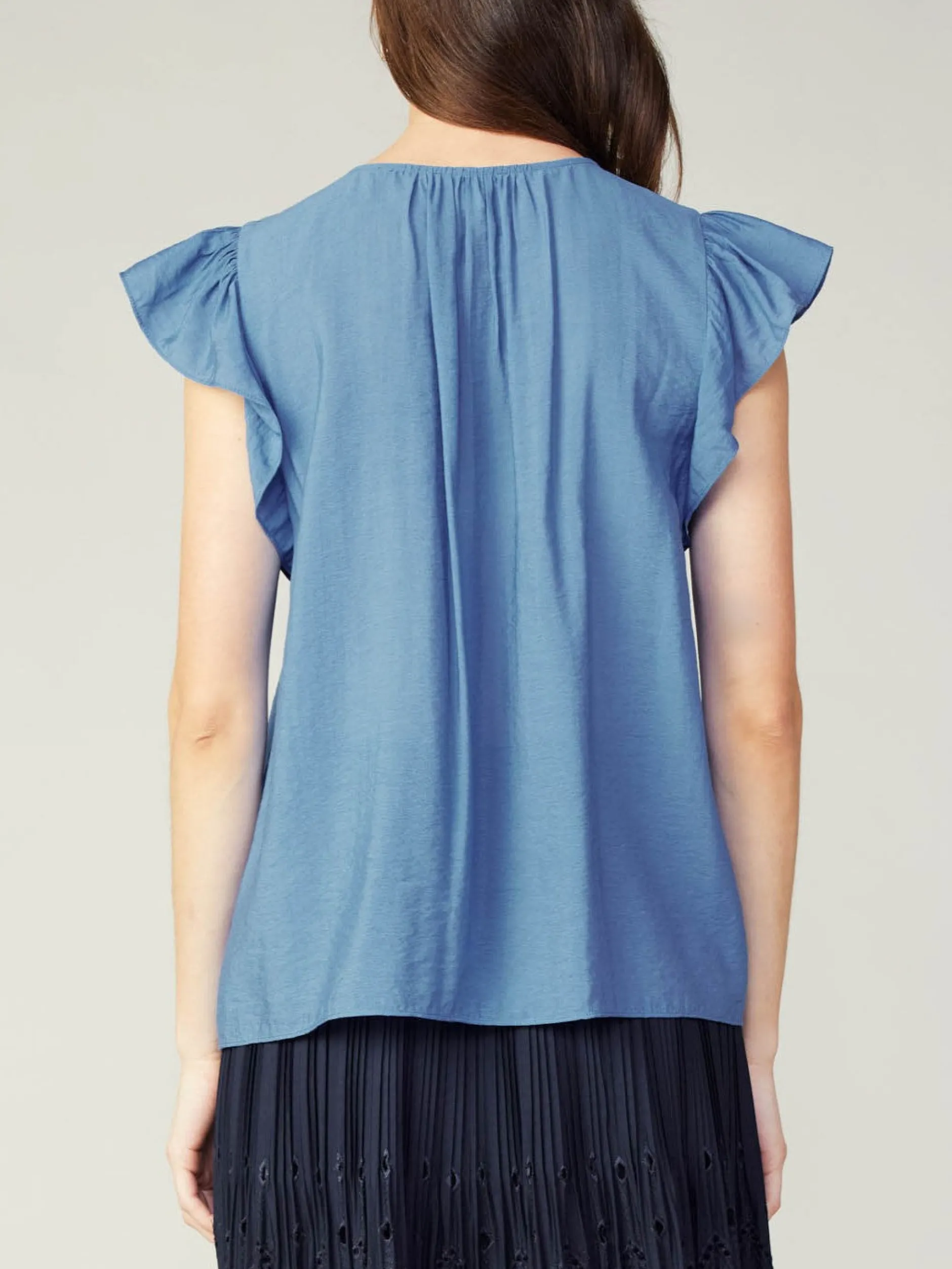 Sleeveless Tops|Short Sleeve Tops-Current Air Embroidered Cap Sleeve Top DENIMBLUE