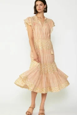 Midi Dresses-Current Air Everleigh Flutter Sleeve Midi Dress APRICOTMLT