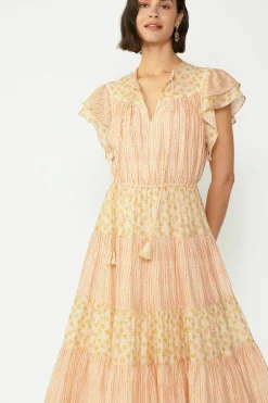 Midi Dresses-Current Air Everleigh Flutter Sleeve Midi Dress APRICOTMLT